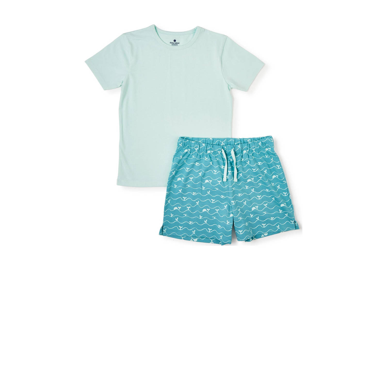 Little Label shortama met all over print blauw Jongens Stretchkatoen Ronde hals 122 128