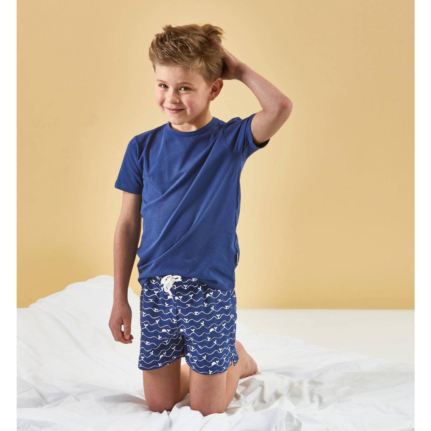 Little Label shortama met all over print donkerblauw