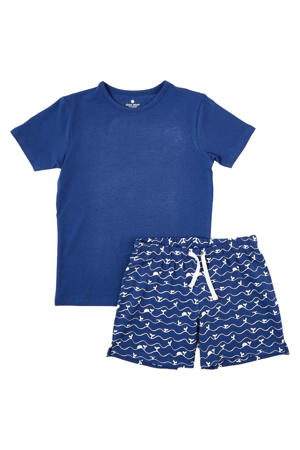shortama met all over print donkerblauw