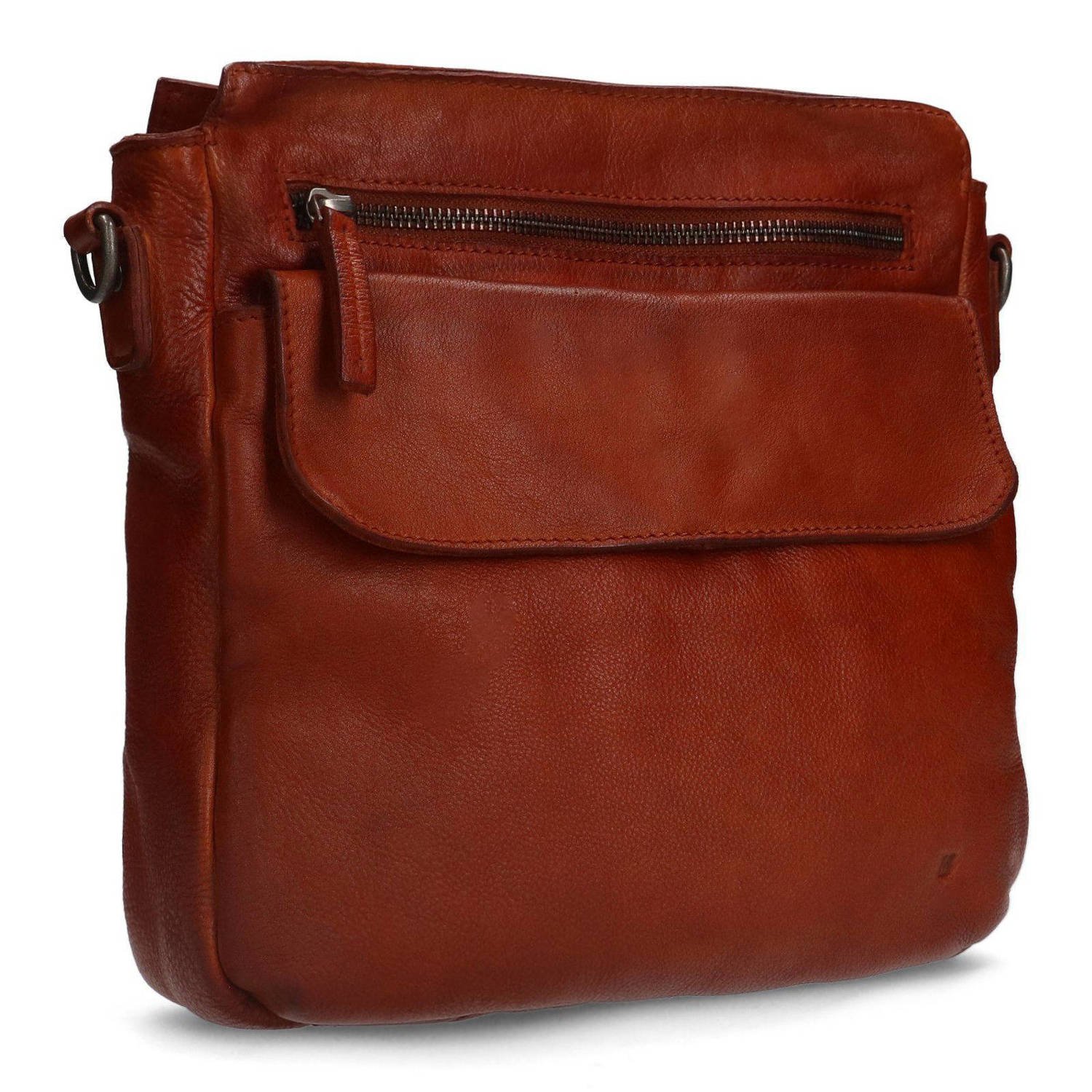 Manfield leren crossbody tas cognac