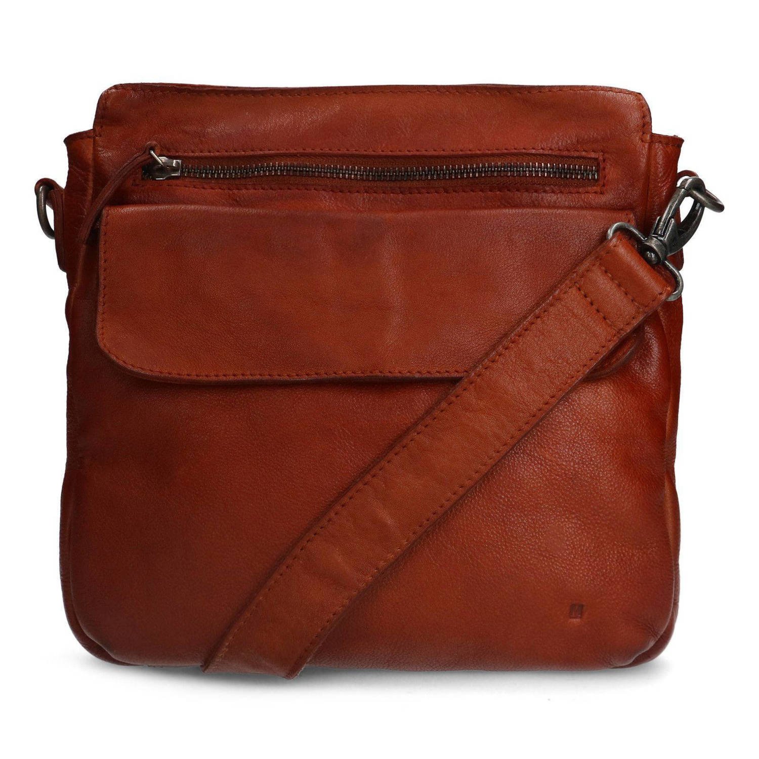 Manfield leren crossbody tas cognac