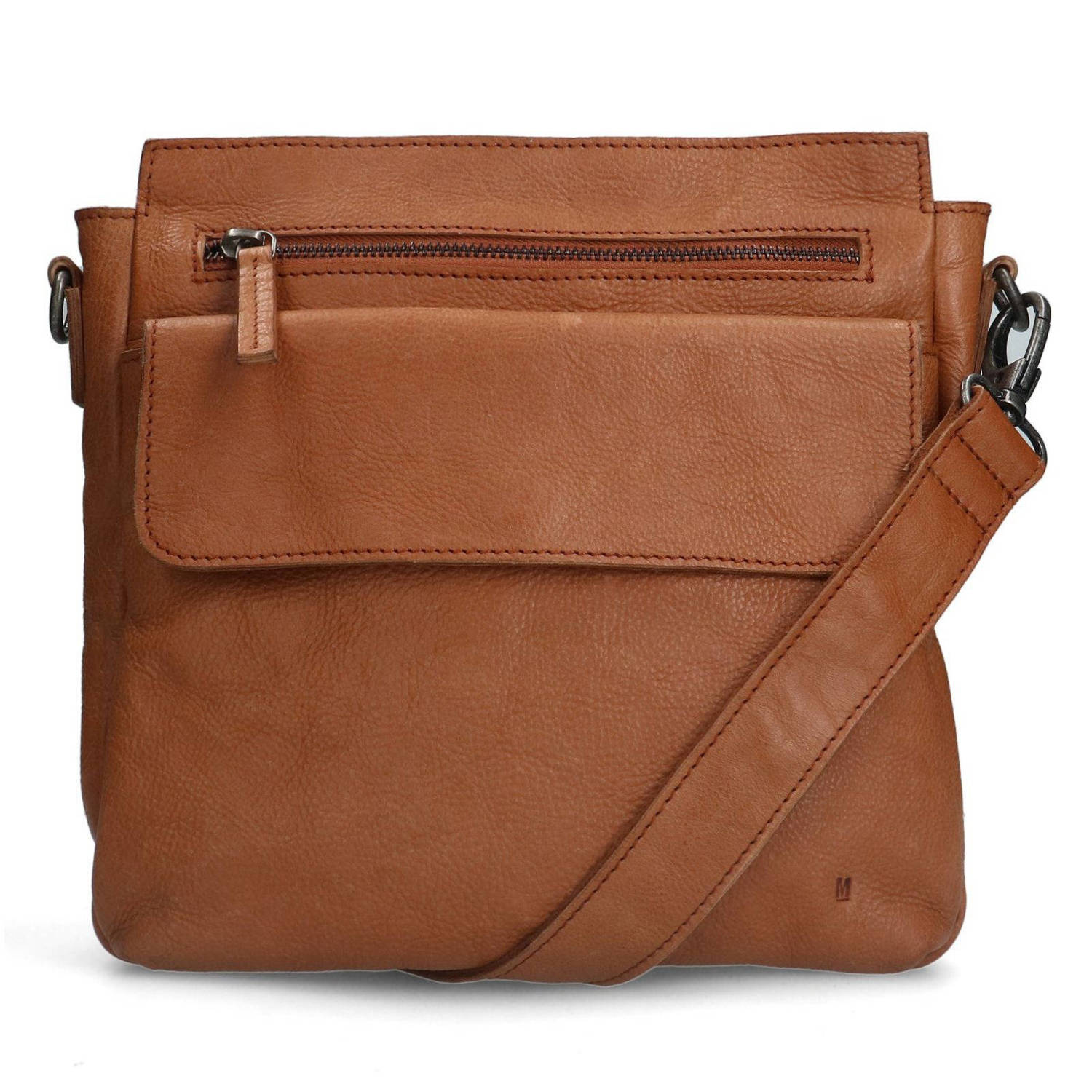 Manfield leren crossbody tas cognac