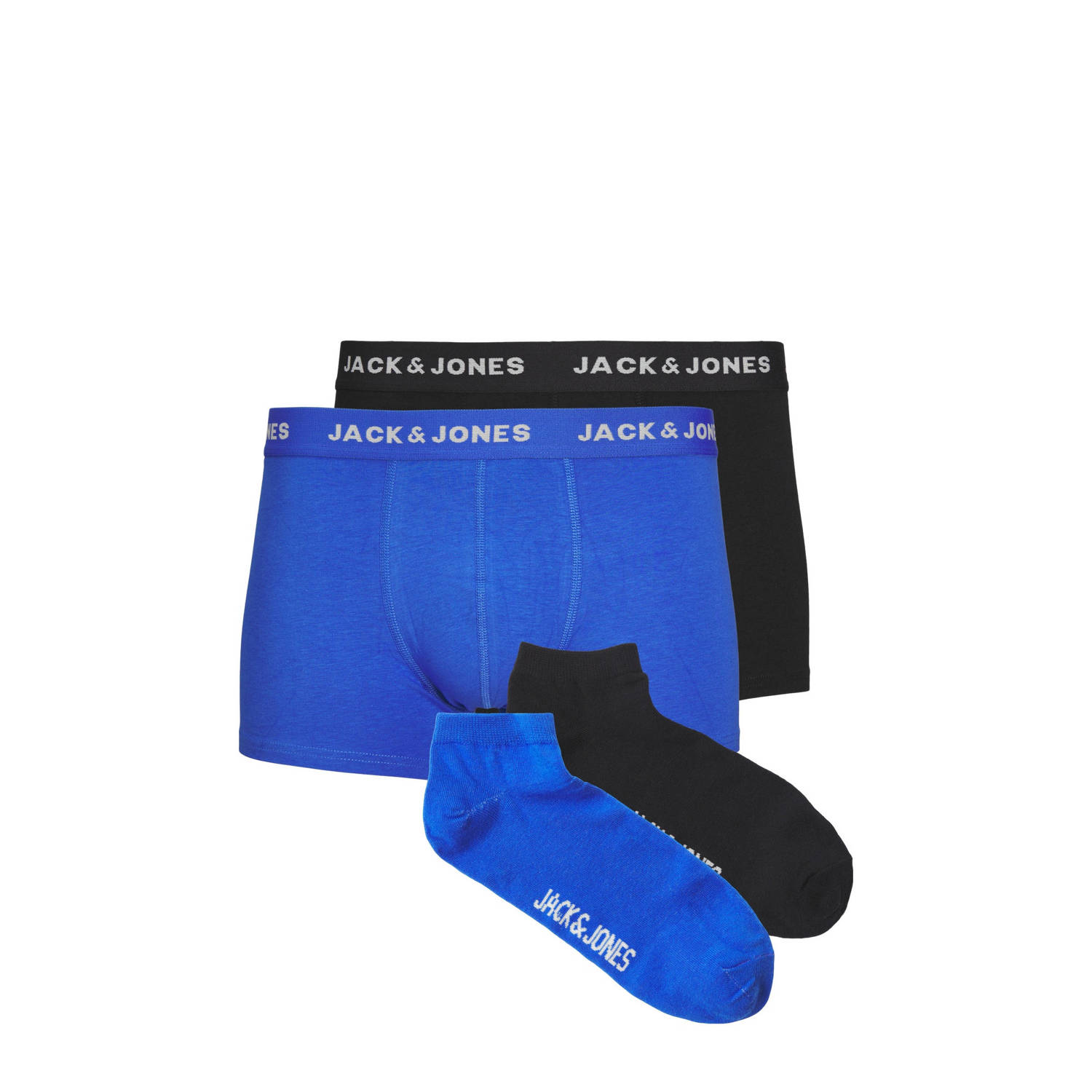 JACK & JONES weekendset 2 boxershorts + 2 paar sokken JACDAVID blauw zwart