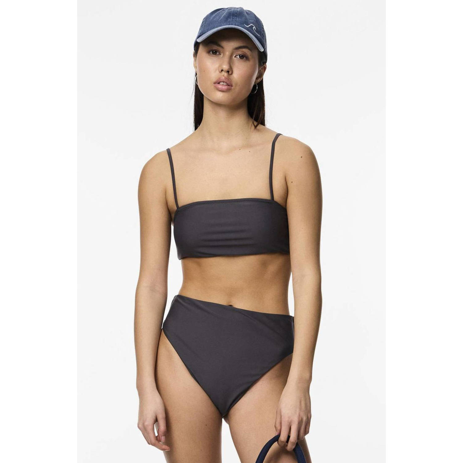 PIECES high waist bikinibroekje PCANNI donkergrijs