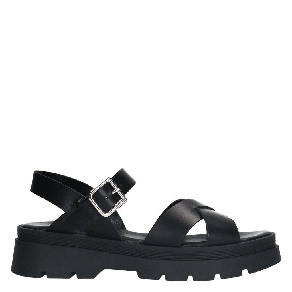 Zwarte dames Manfield leren sandalen met gesp