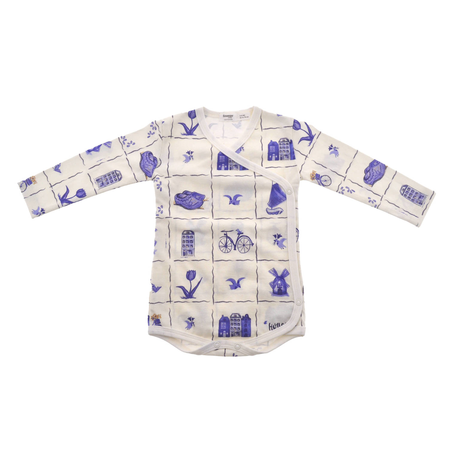 Snoozebaby overslagromper Delfts Blauw Biologisch katoen V-hals 50 56