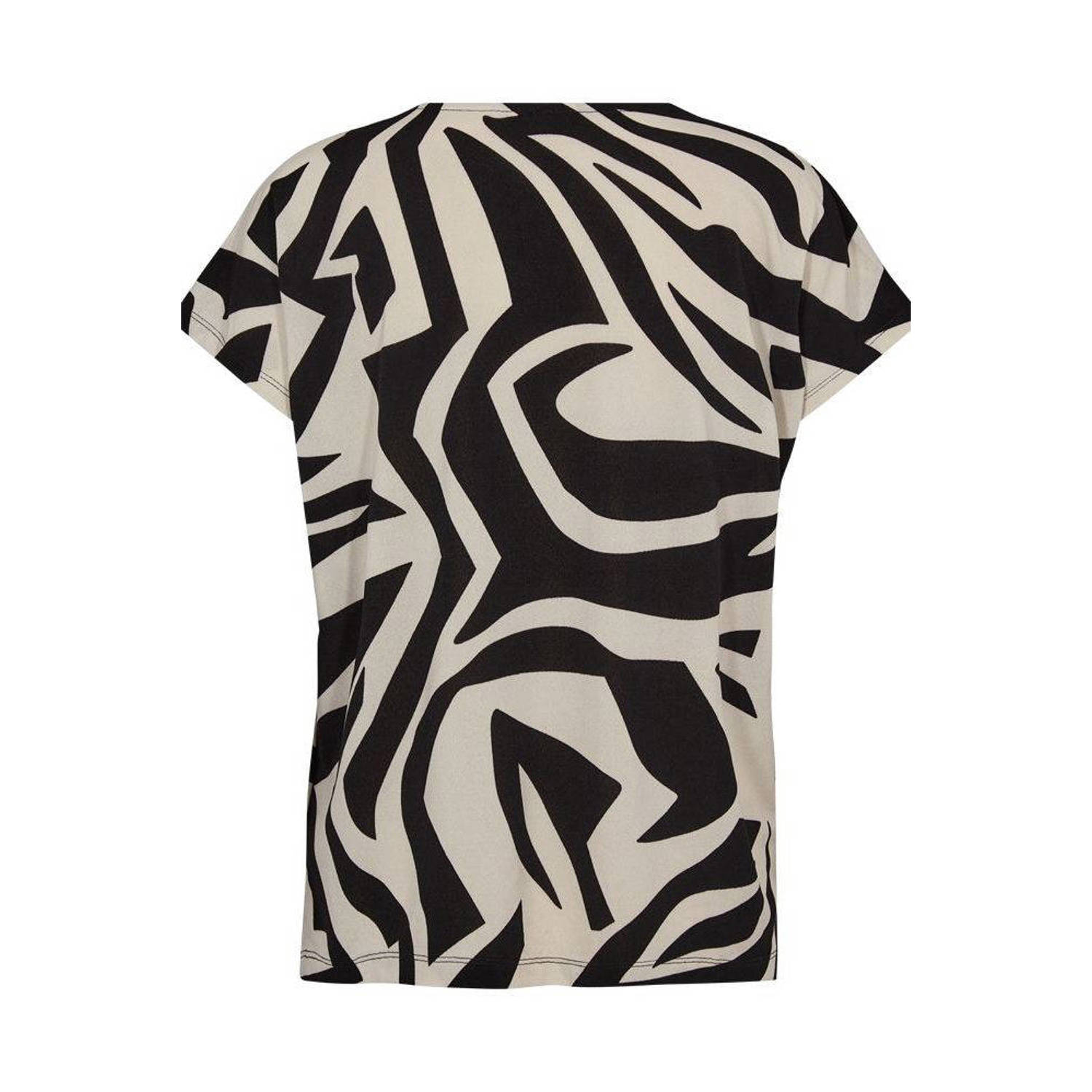 FREEQUENT top met all over print ecru zwart