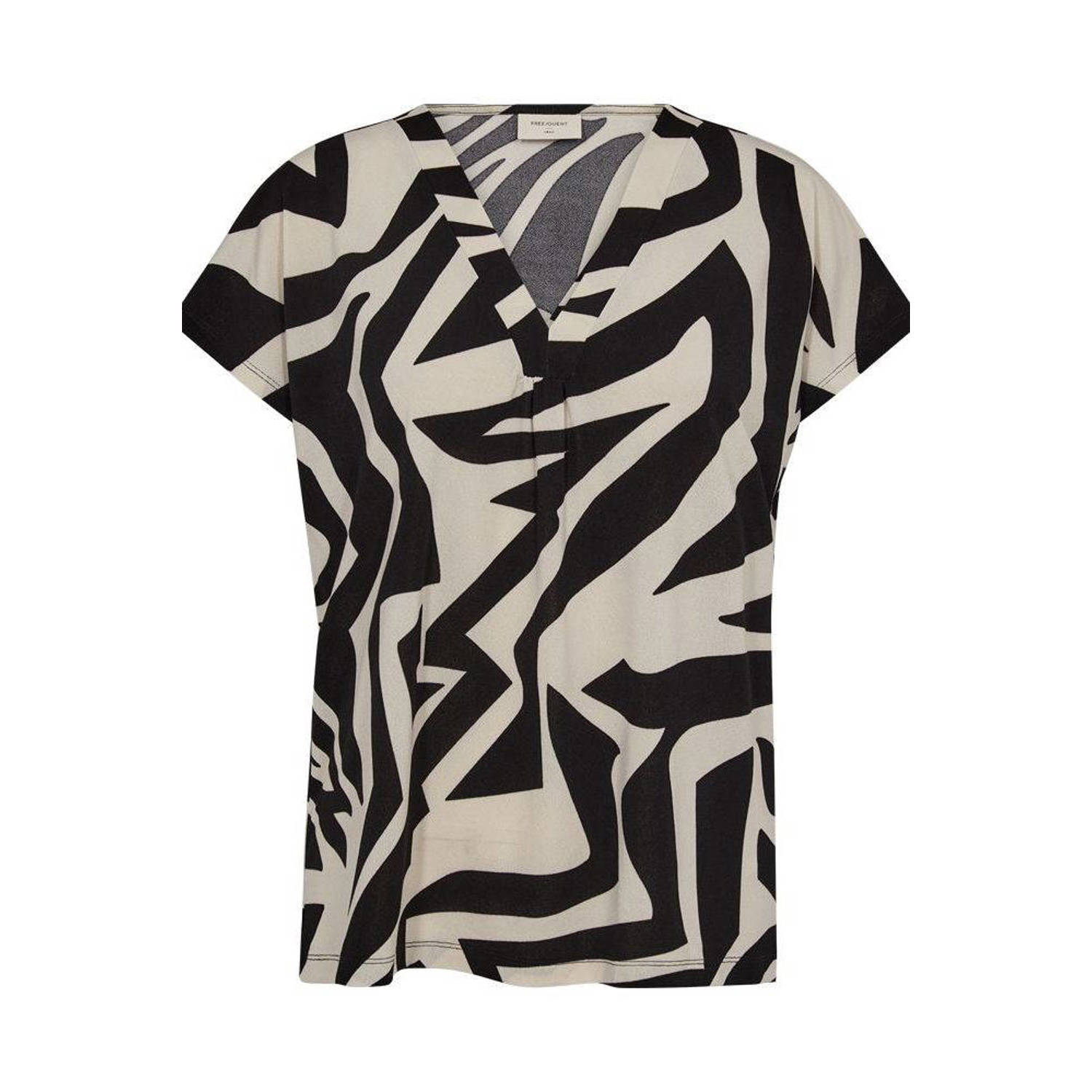 FREEQUENT top met all over print ecru zwart