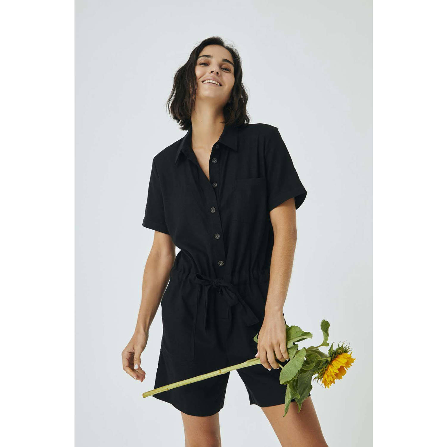 FREEQUENT jumpsuit met linnen zwart