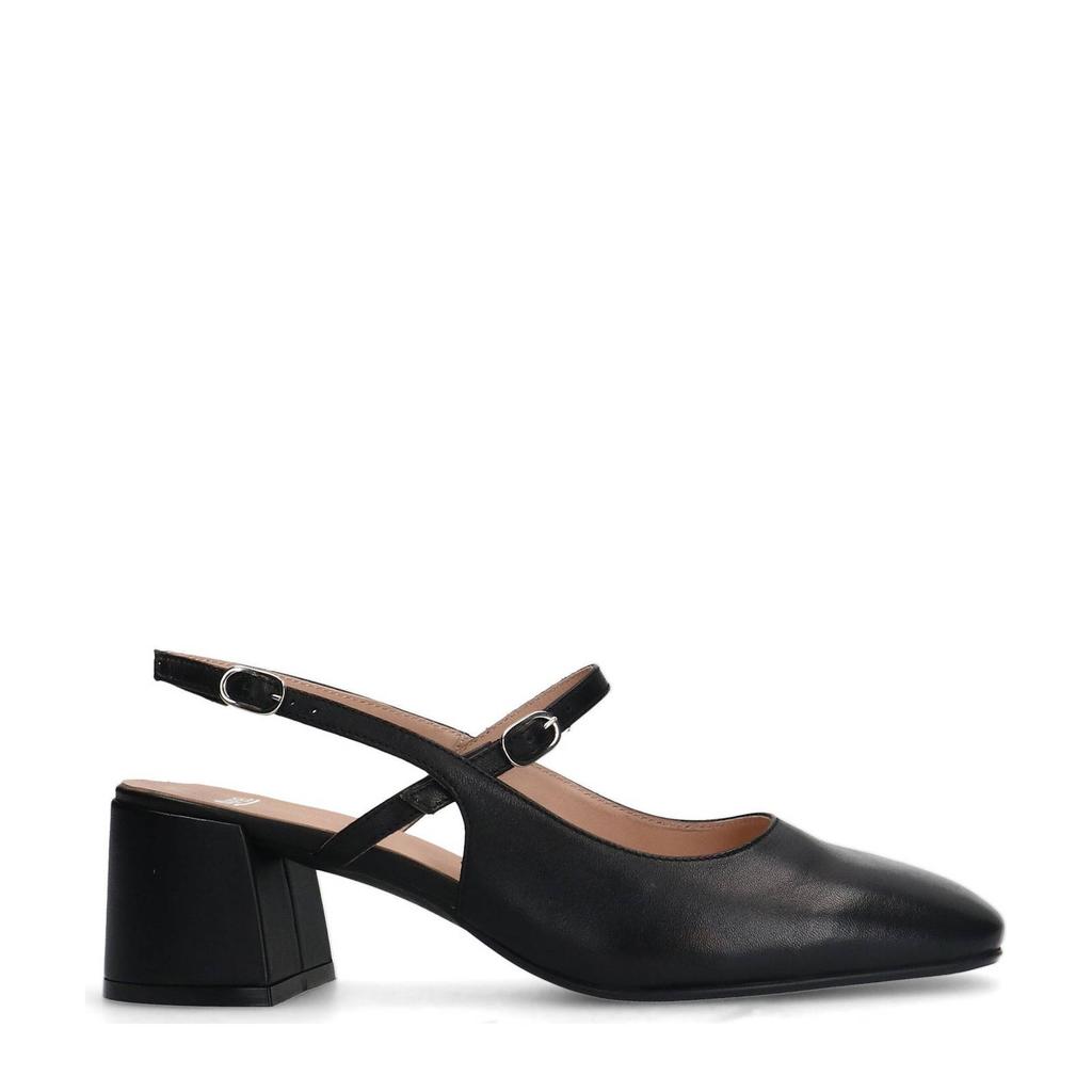 Zwarte dames Manfield leren slingback pumps met gesp