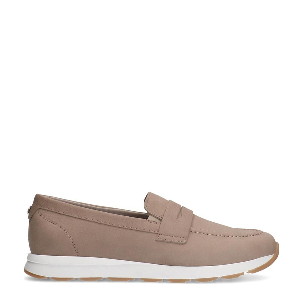 Taupe dames No Stress nubuck instappers met effen