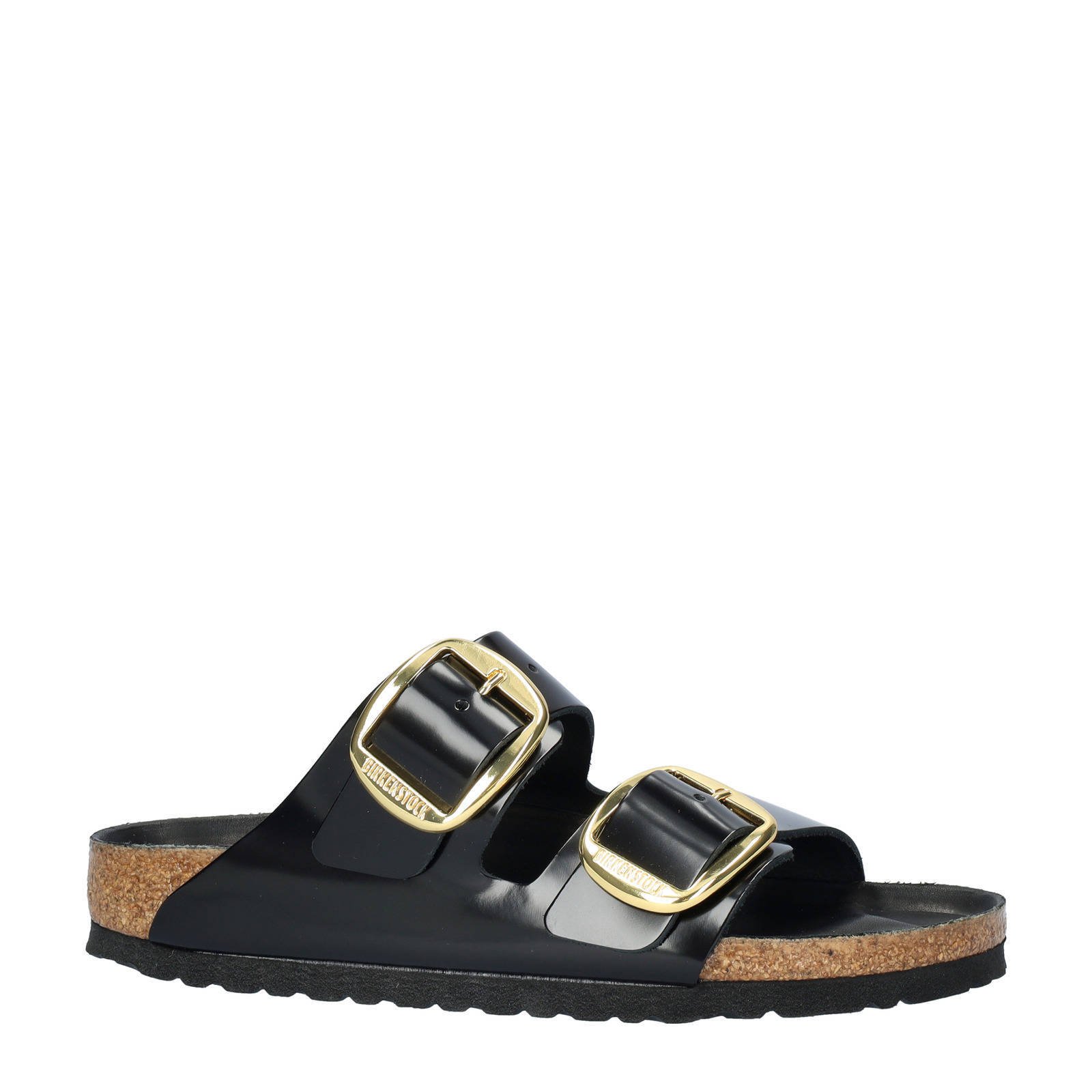 Arizona Big Buckle lakleren slippers zwart