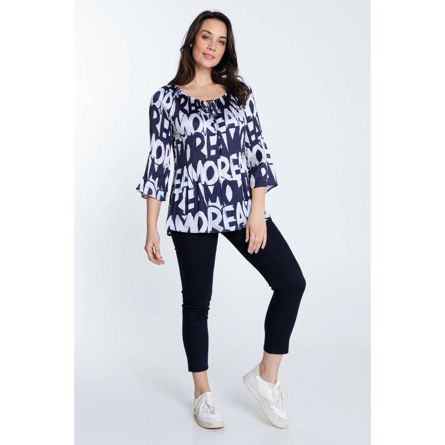 Cassis top met all over print donkerblauw