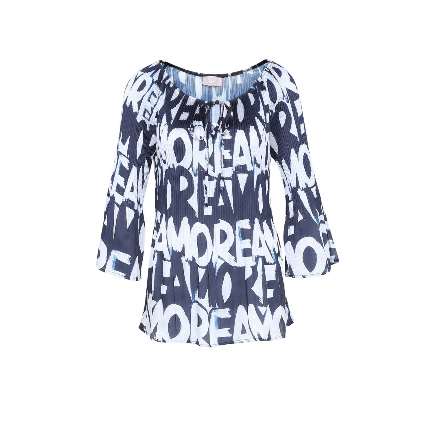 Cassis top met all over print donkerblauw