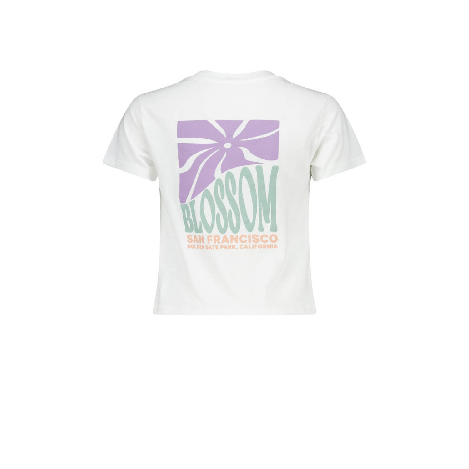 America Today T-shirt Elise met backprint wit lila groen