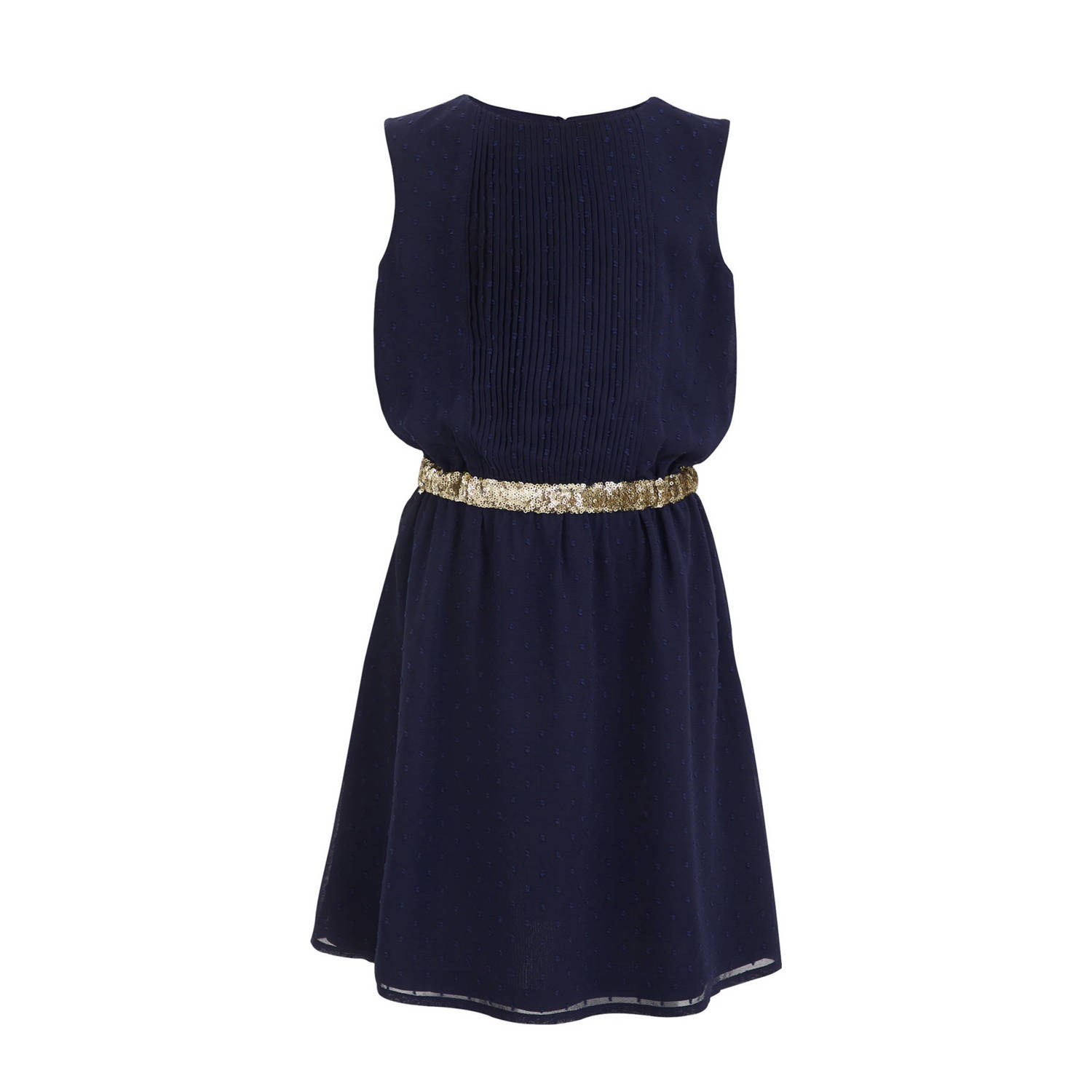 WE Fashion jurk donkerblauw Meisjes Polyester Ronde hals Effen 110 116