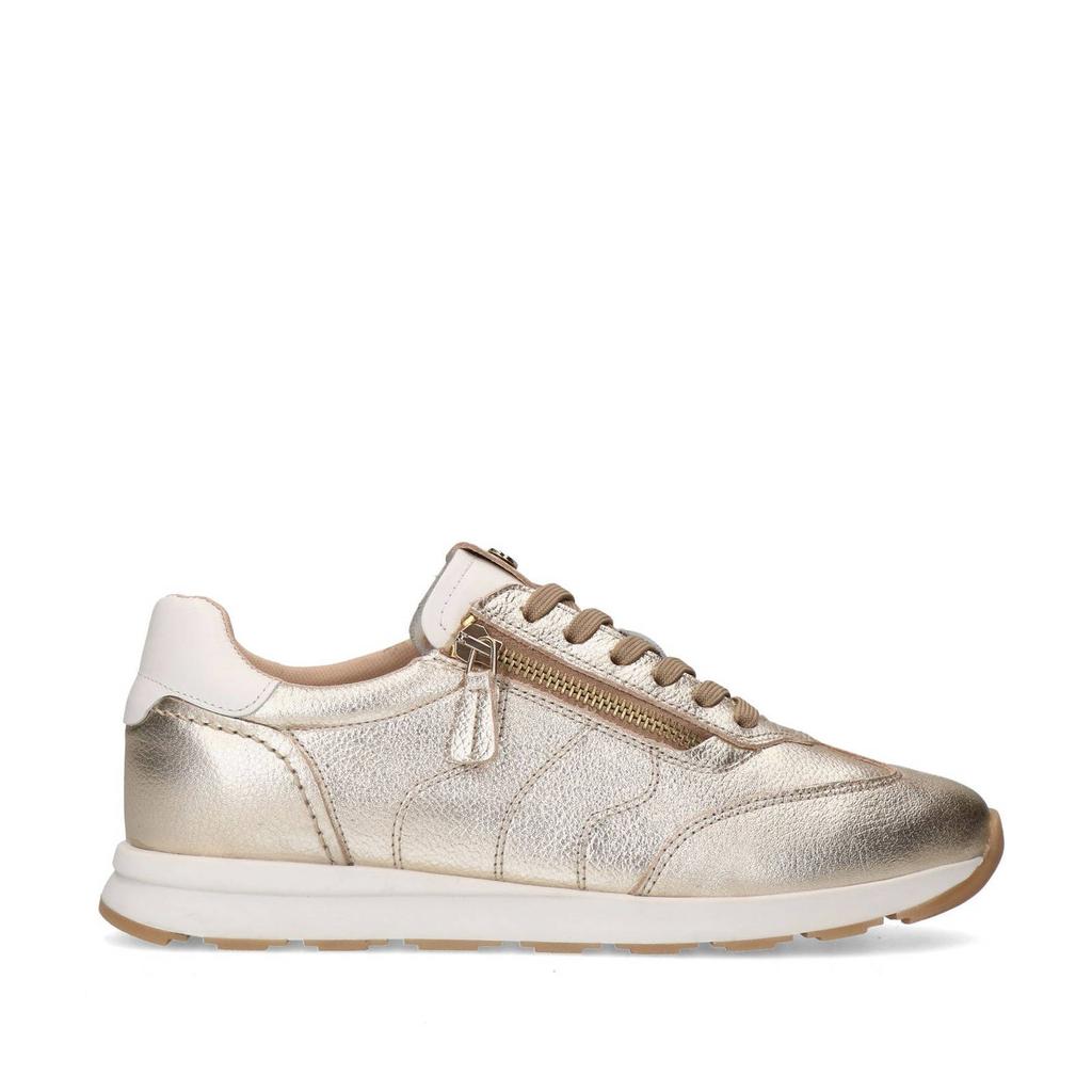 Gouden dames No Stress leren sneakers met rits- en vetersluiting