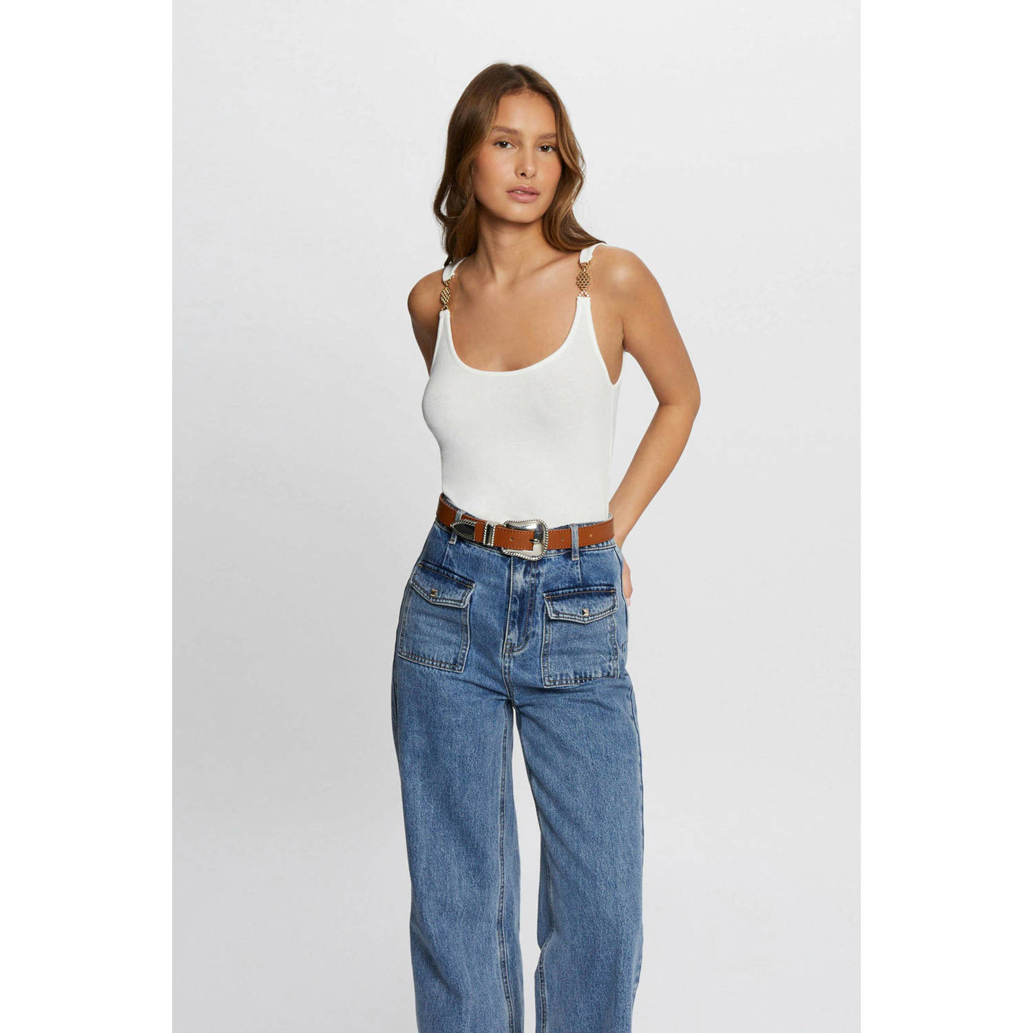 Morgan top met strass steentjes ecru
