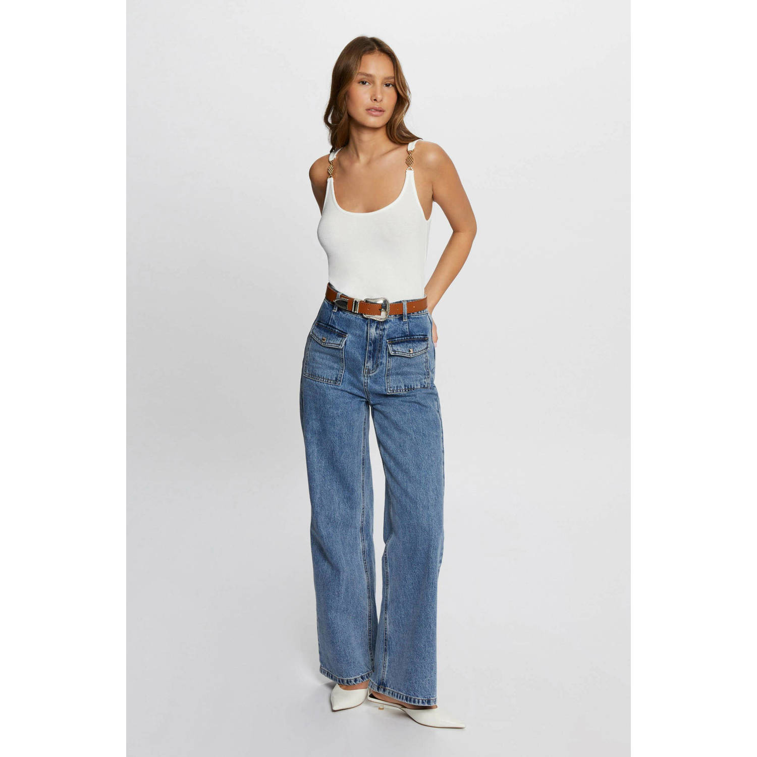 Morgan top met strass steentjes ecru