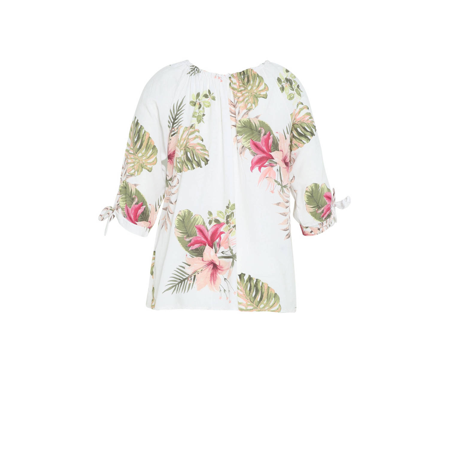 Paprika blousetop met all over print wit roze groen
