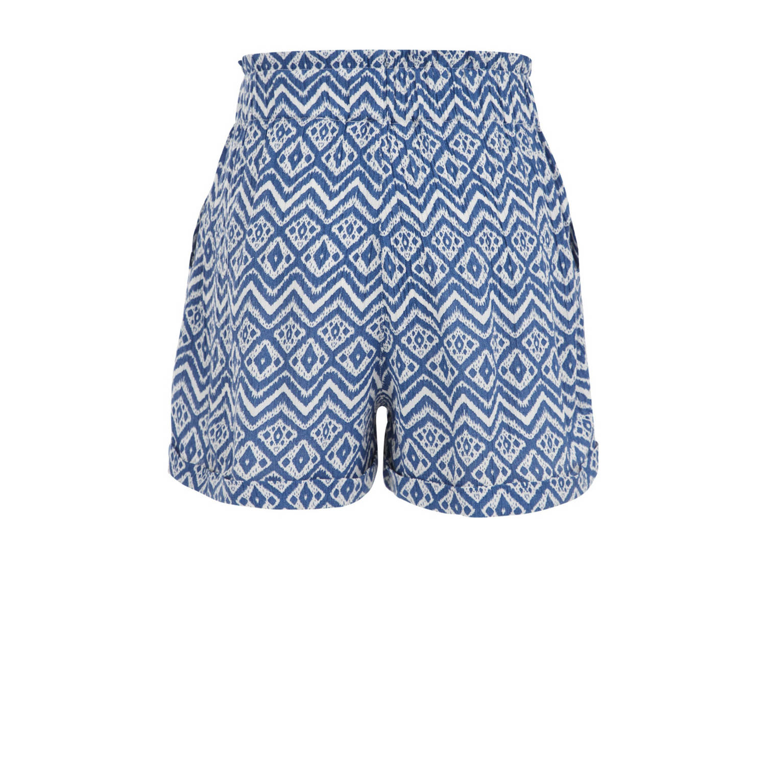 WE Fashion bermuda met all over print blauw wit