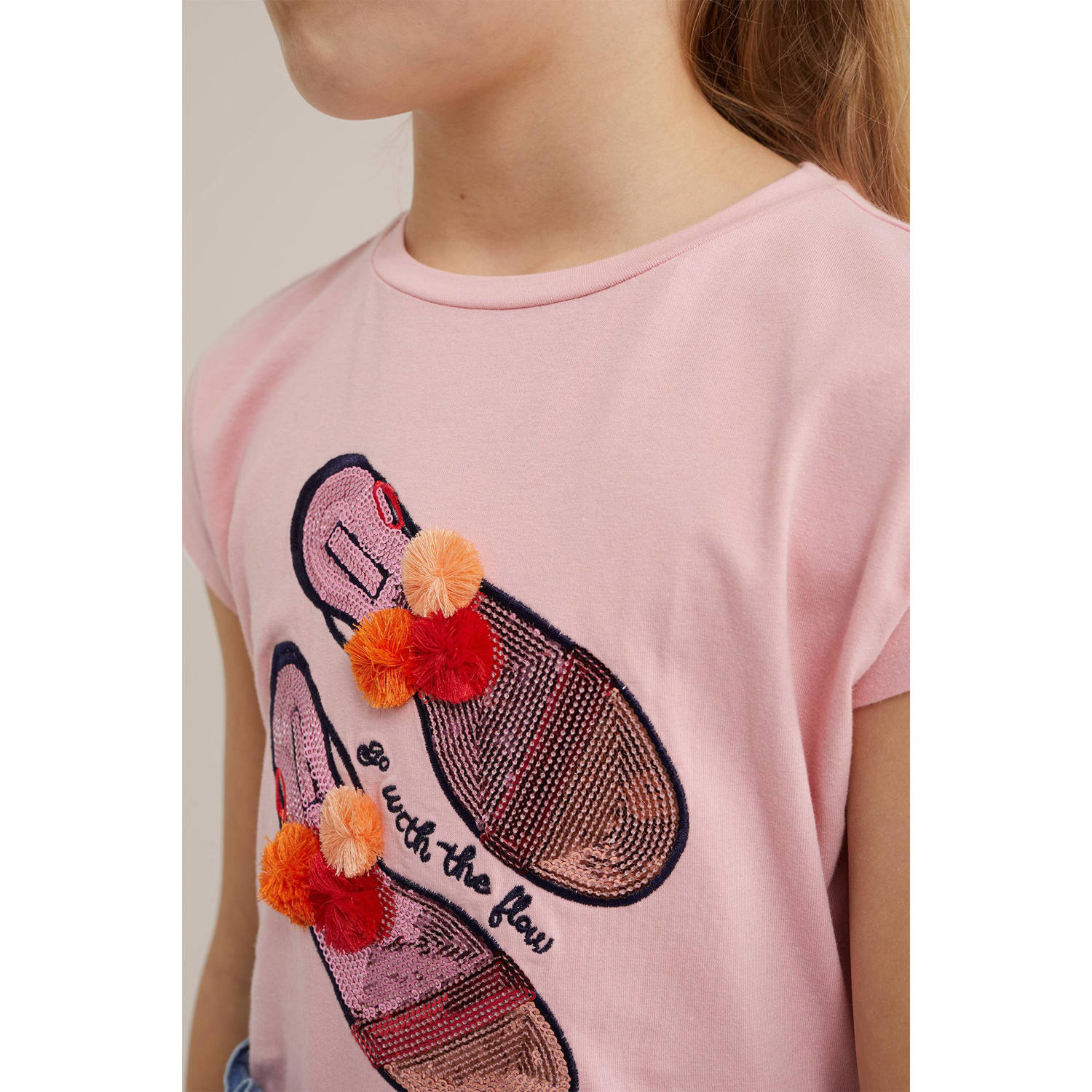 WE Fashion T-shirt met printopdruk roze