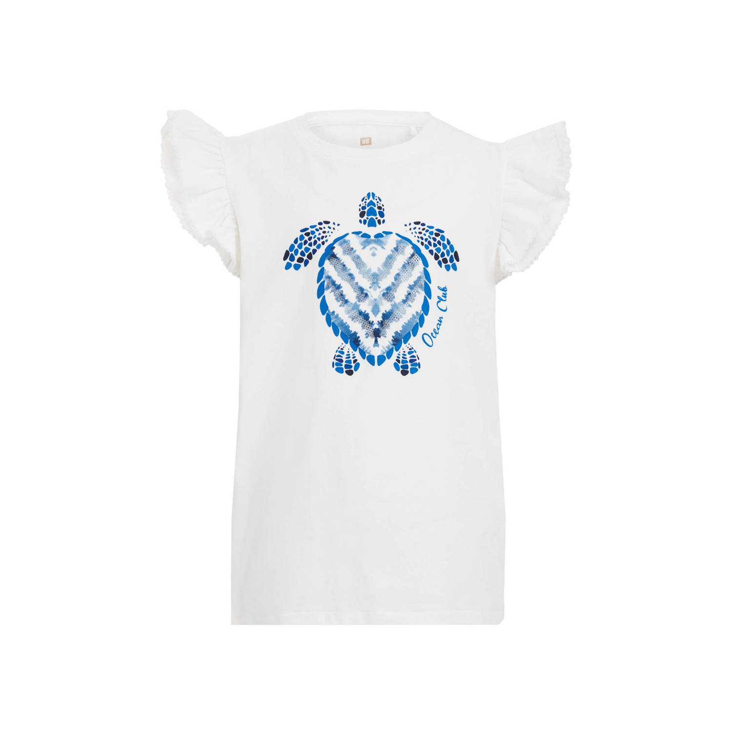 WE Fashion T-shirt met printopdruk wit Meisjes Biologisch katoen Ronde hals 110 116