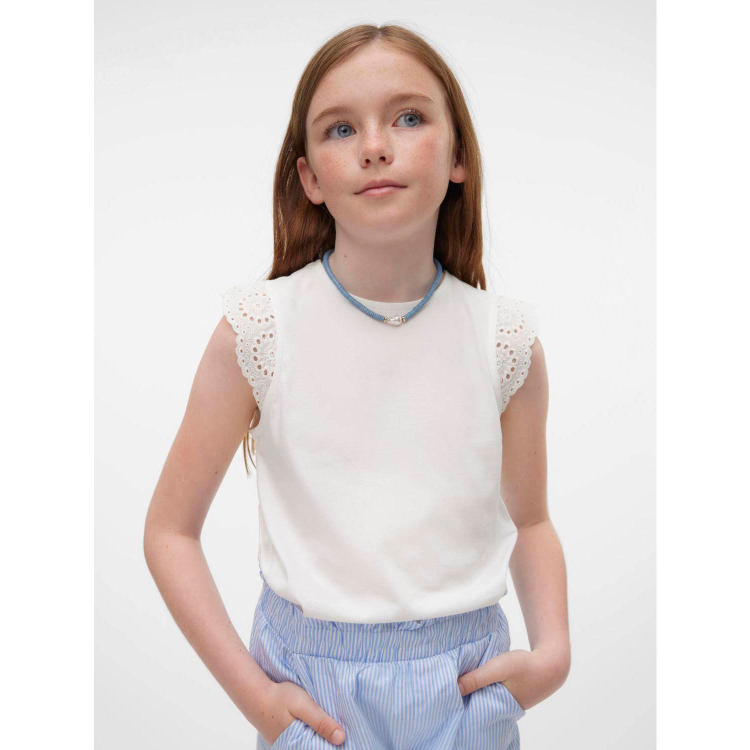 VERO MODA GIRL top VMEMILY wit Meisjes Katoen Ronde hals Effen 134 140