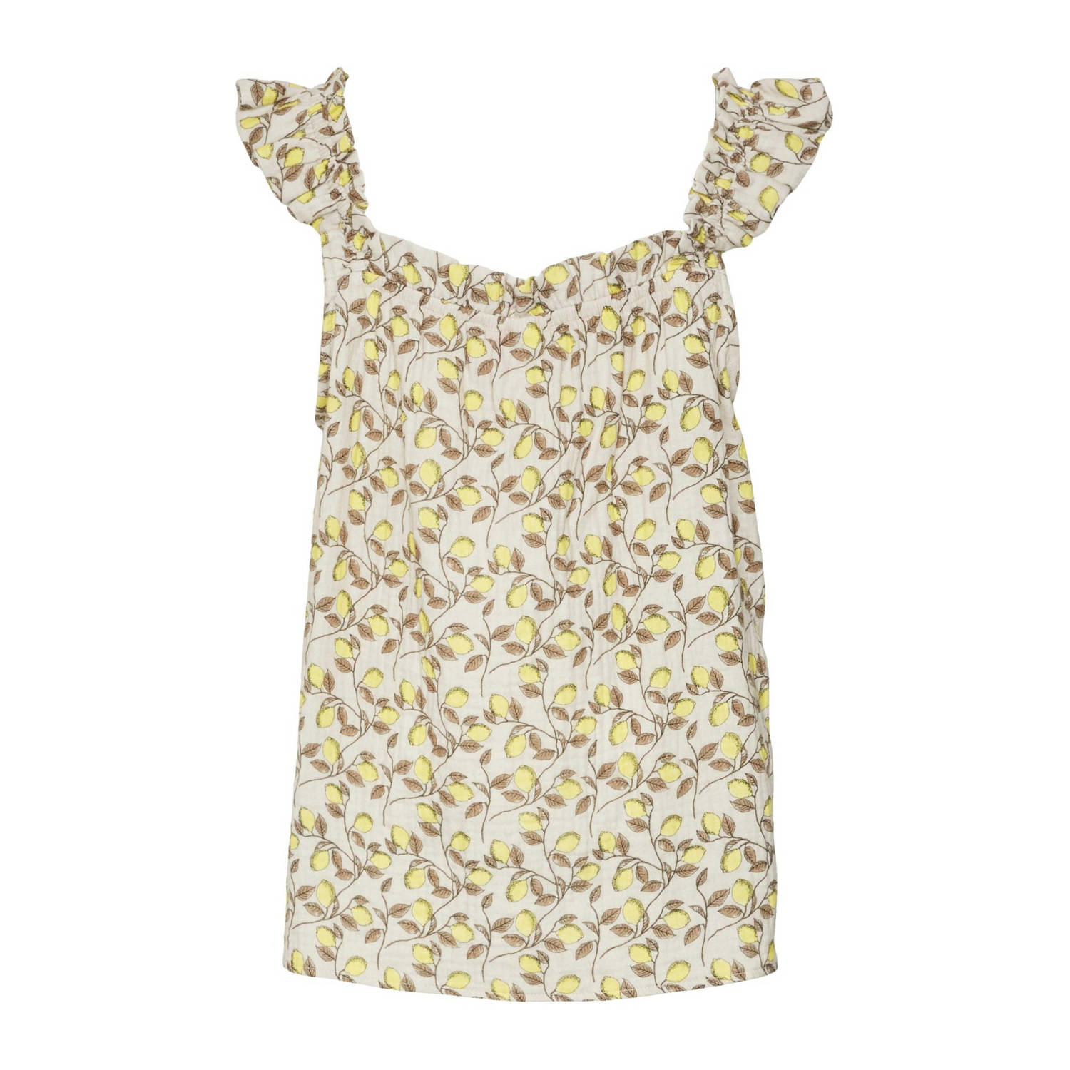 VERO MODA GIRL top VMNATALI met all over print en ruches geel wit bruin