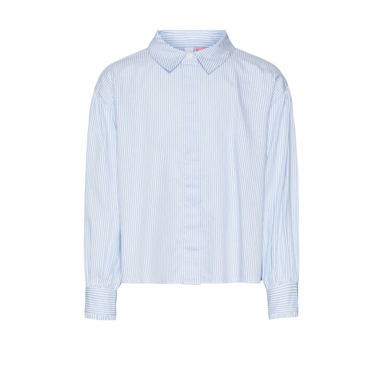 VERO MODA GIRL gestreepte blouse VMPINNY lichtblauw wit Meisjes Katoen Klassieke kraag 116