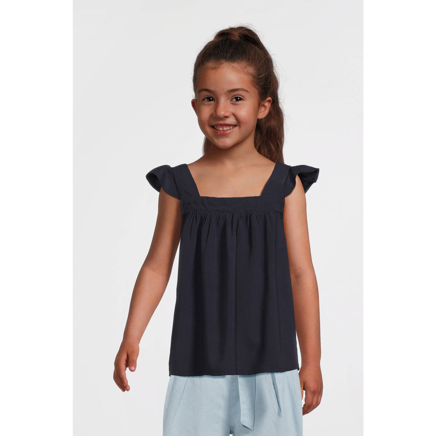 VERO MODA GIRL top VMRUSK donkerblauw Blouse Meisjes Viscose Vierkante hals 116