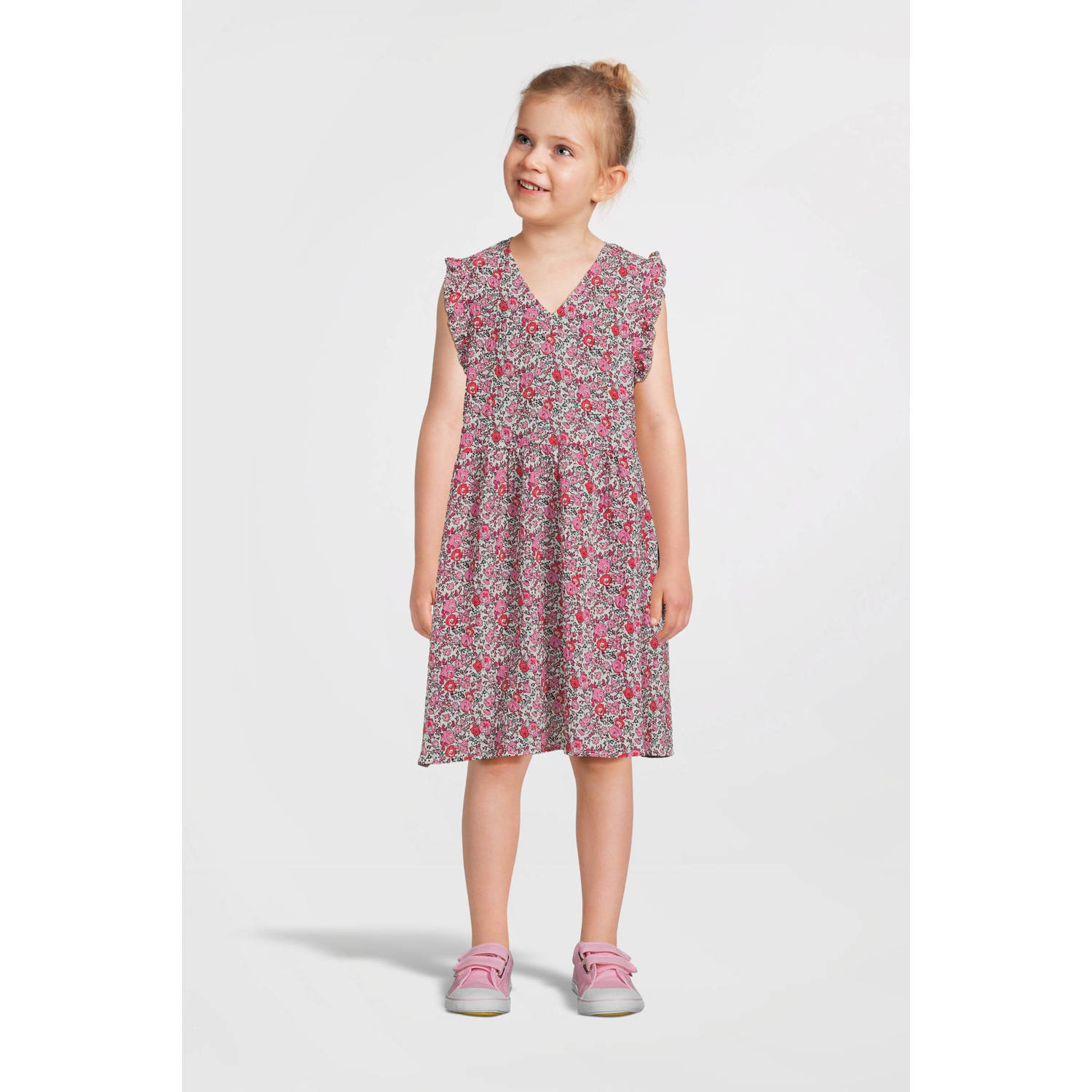 VERO MODA GIRL gebloemde jurk VMTARA roze oranje wit