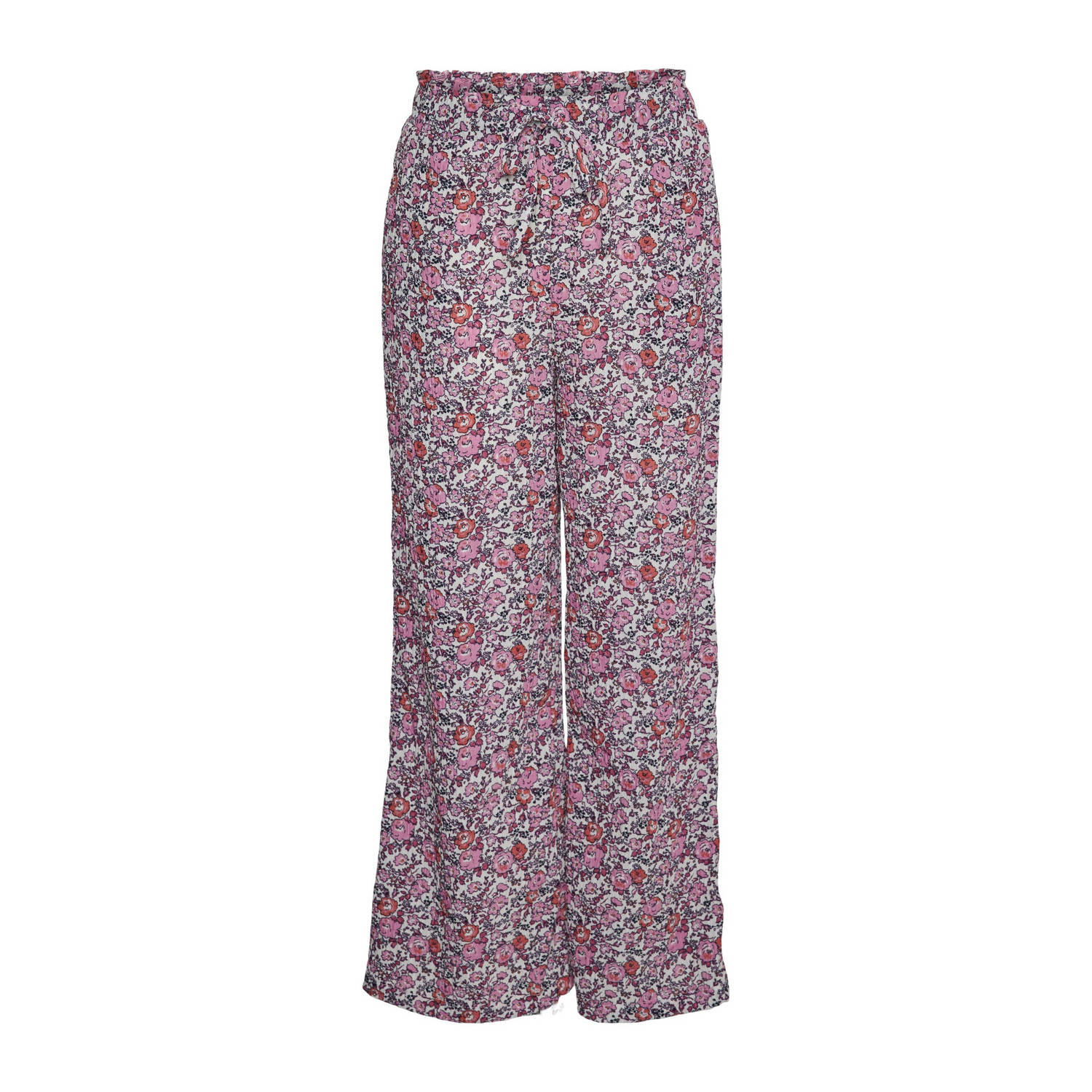 VERO MODA GIRL gebloemde wide leg broek VMTARA roze oranje wit Meisjes Polyester 116