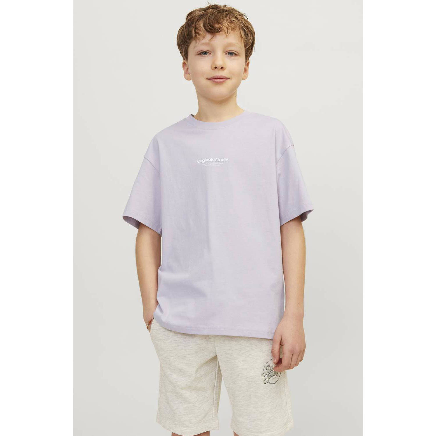 Jack & jones JUNIOR T-shirt KORVESTERBRO met tekst lila Paars Jongens Katoen Ronde hals 128