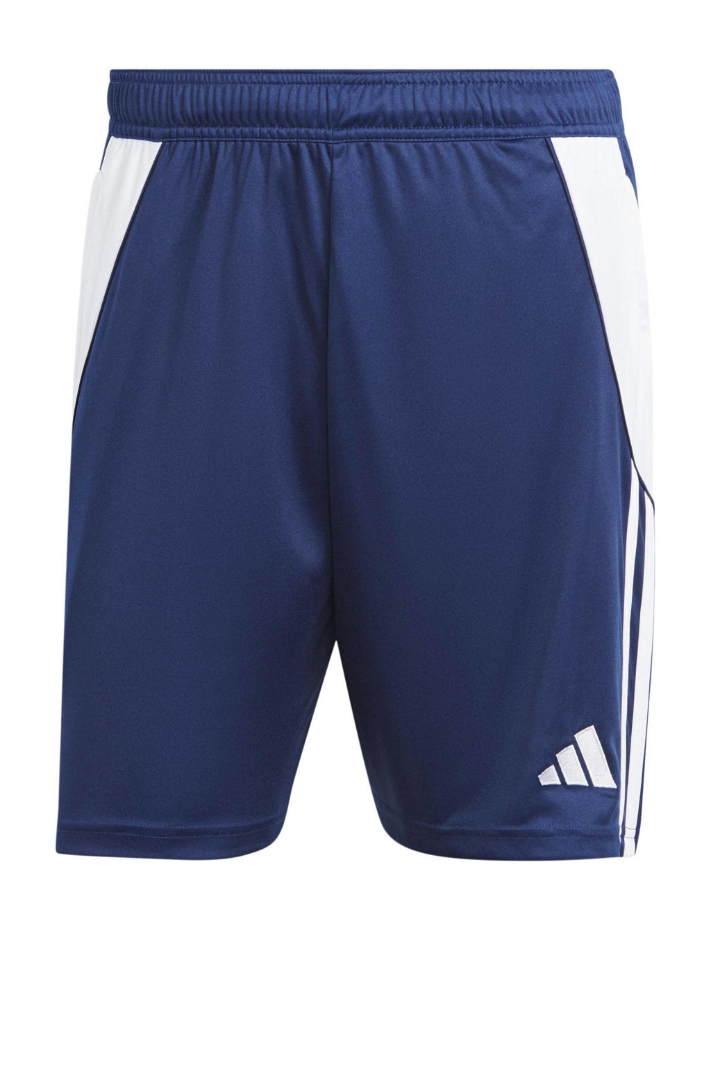 Donkerblauw en witte heren adidas Performance Senior voetbalshort van polyester met elastische tailleband met koord