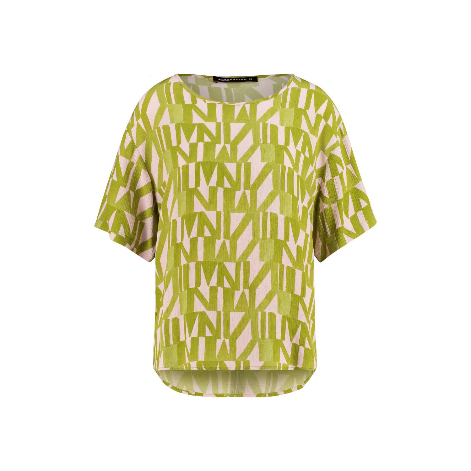 Expresso top met all over print limegroen roze