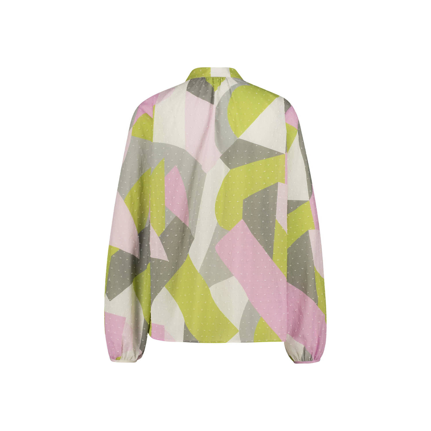 Expresso blousetop met all over print en textuur grijs limegroen roze
