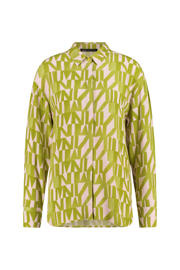 thumbnail: Limegroen, lime en lichtroze dames Expresso blouse van viscose met lange mouwen, klassieke kraag en knoopsluiting