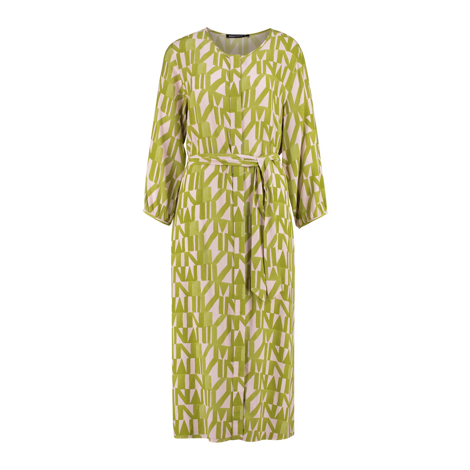 Expresso blousejurk met all over print en ceintuur limegroen