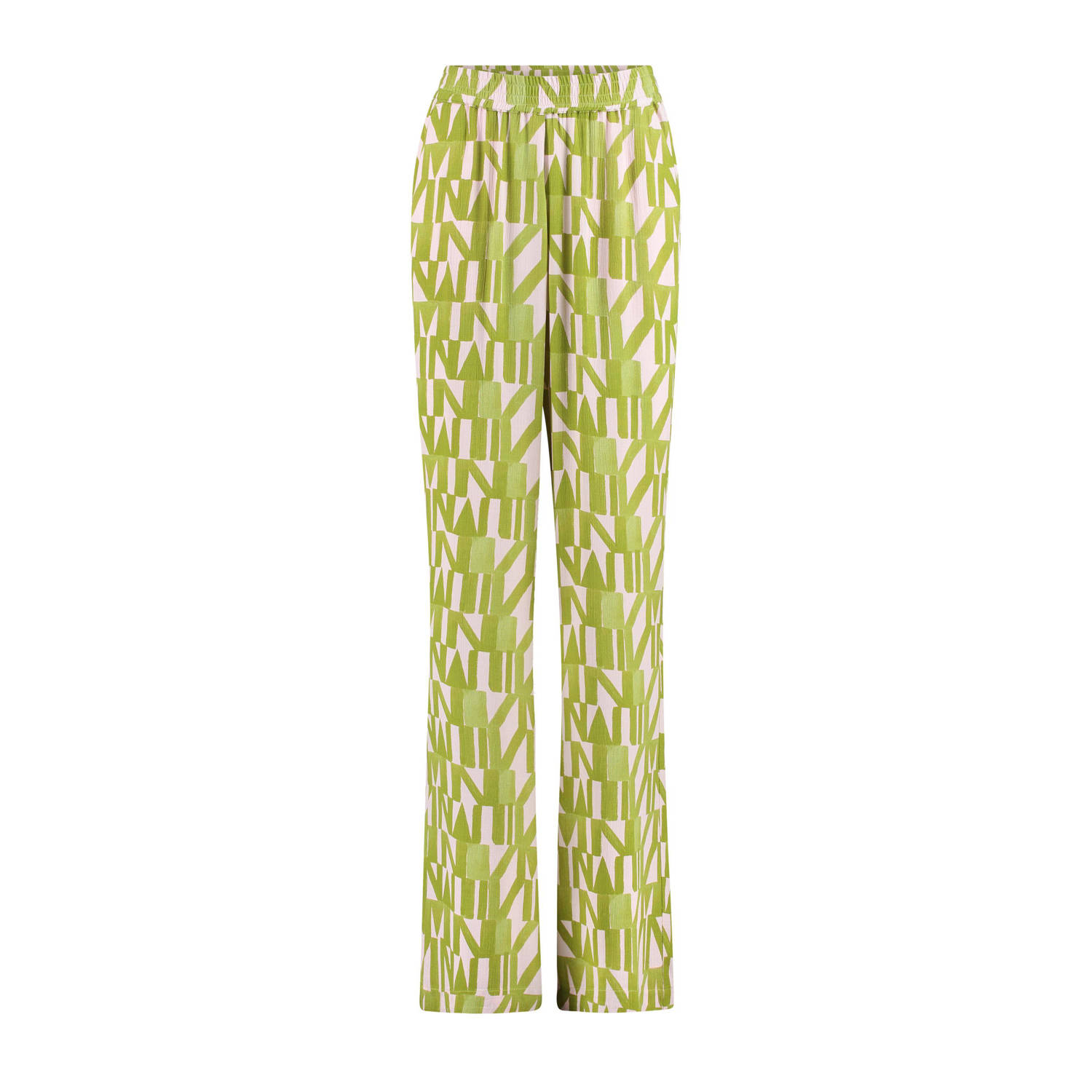 Expresso wide leg broek met all over print limegroen lichtroze