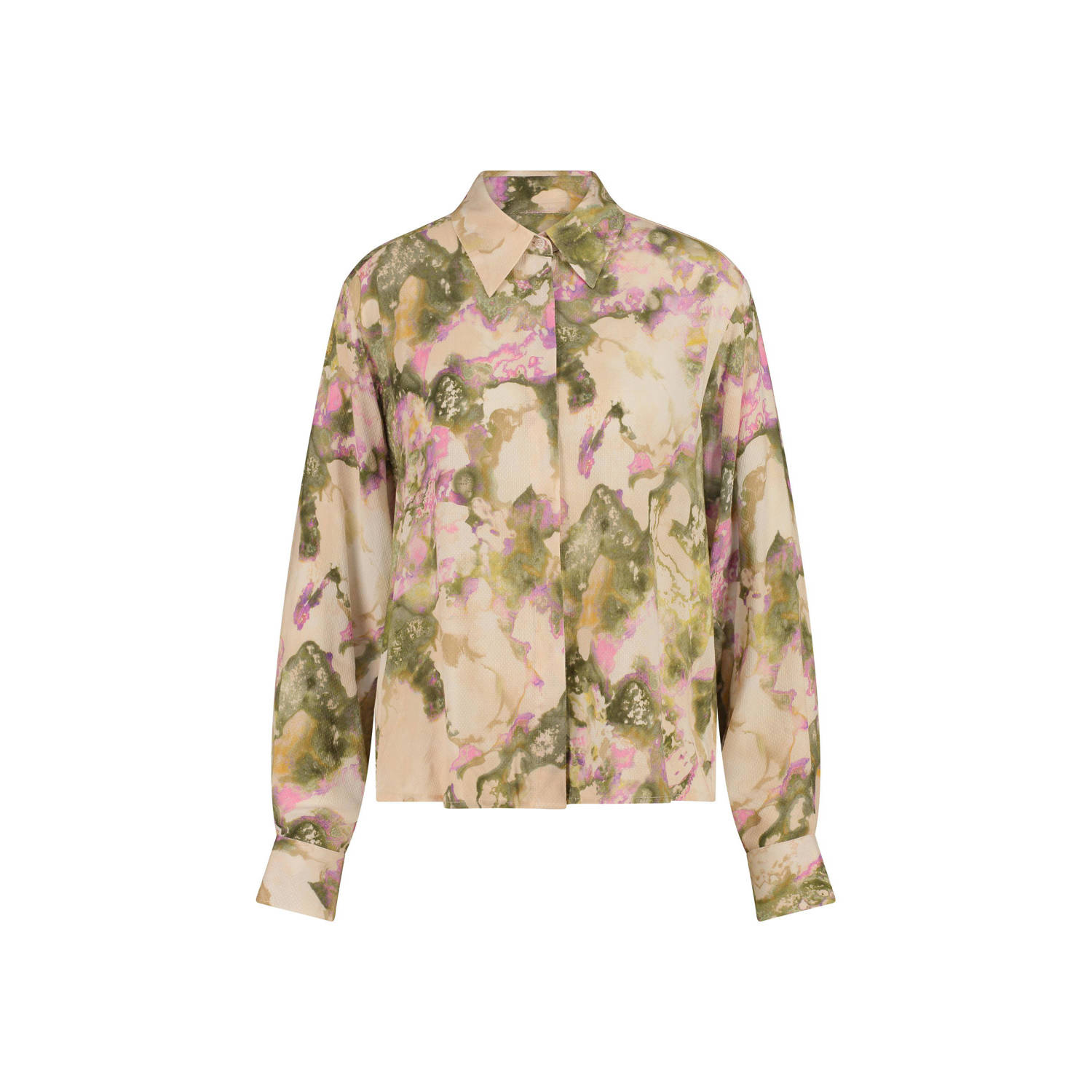 Claudia Sträter blouse met jacquard beige roze groen