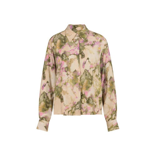 Claudia Sträter blouse met jacquard beige/roze/groen