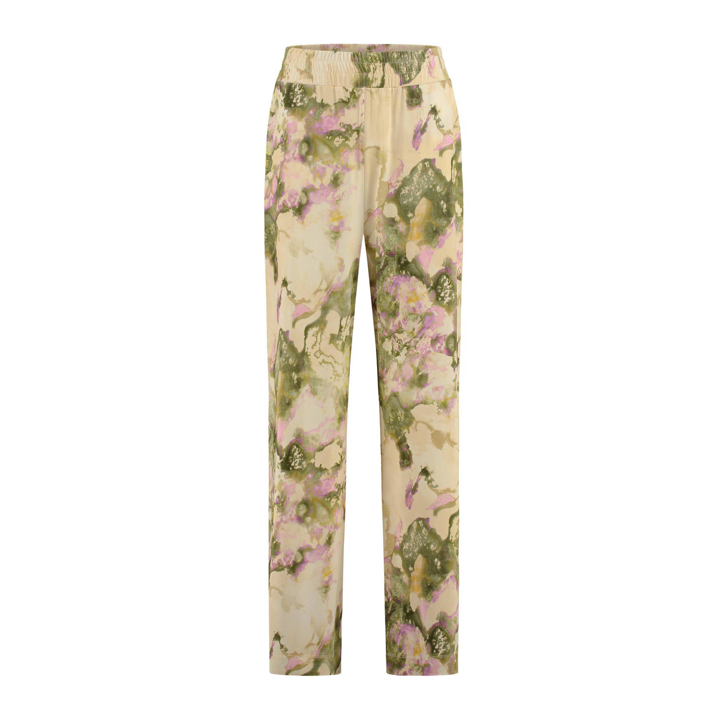 Claudia Sträter wide leg broek met all over print groen roze