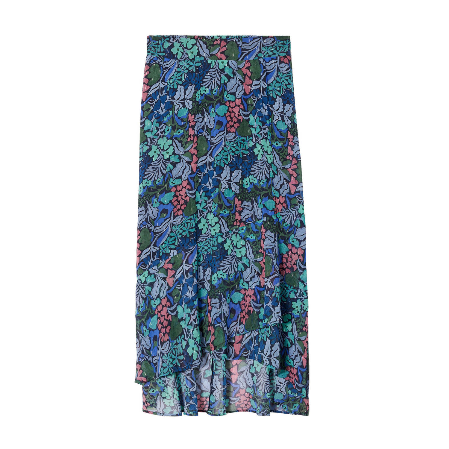 Cache midi rok met all over print en volant multi