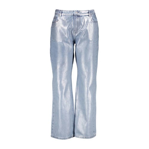 MS Mode metallic high waist straight jeans medium blue denim