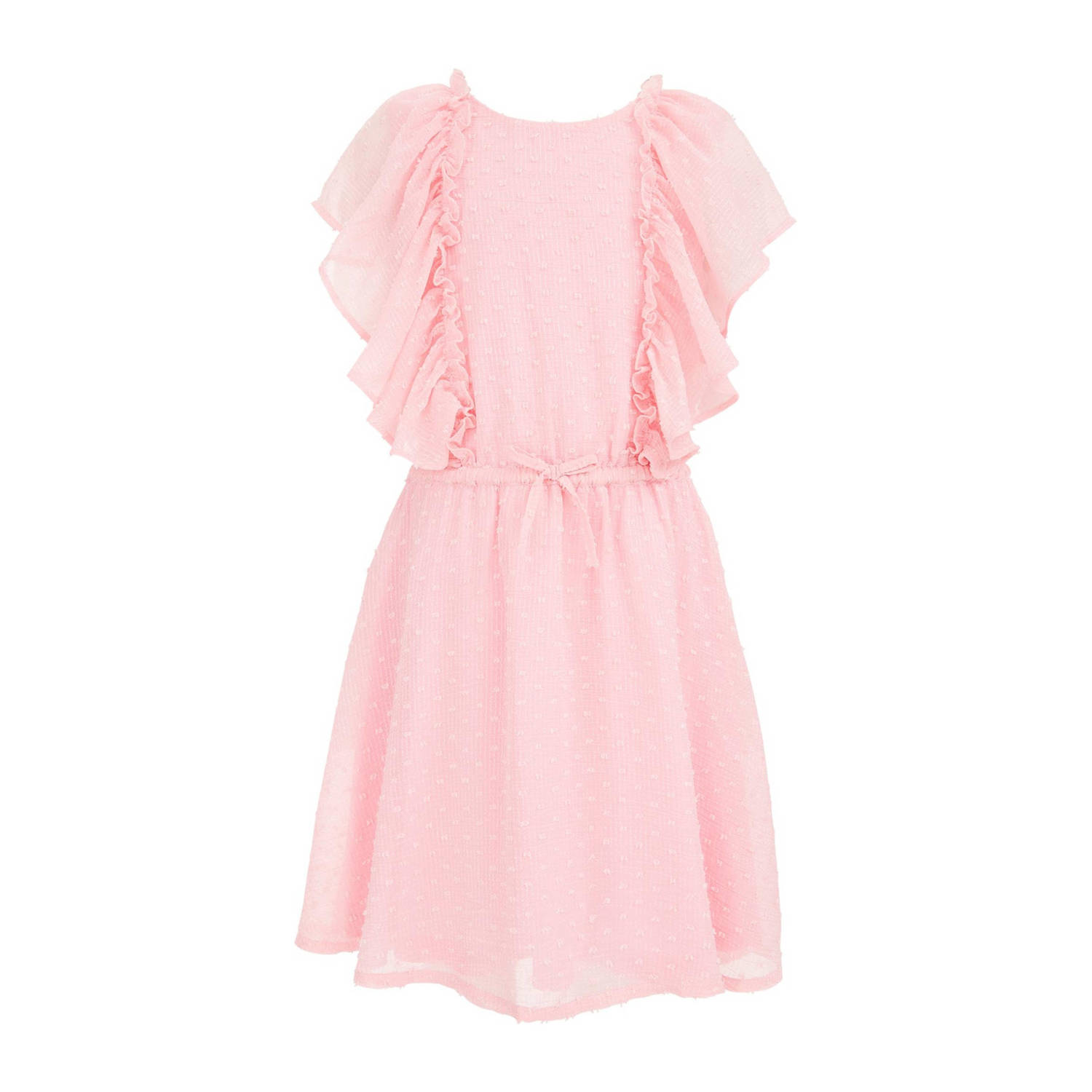 WE Fashion jurk lichtroze Meisjes Polyester Ronde hals Effen 110 116