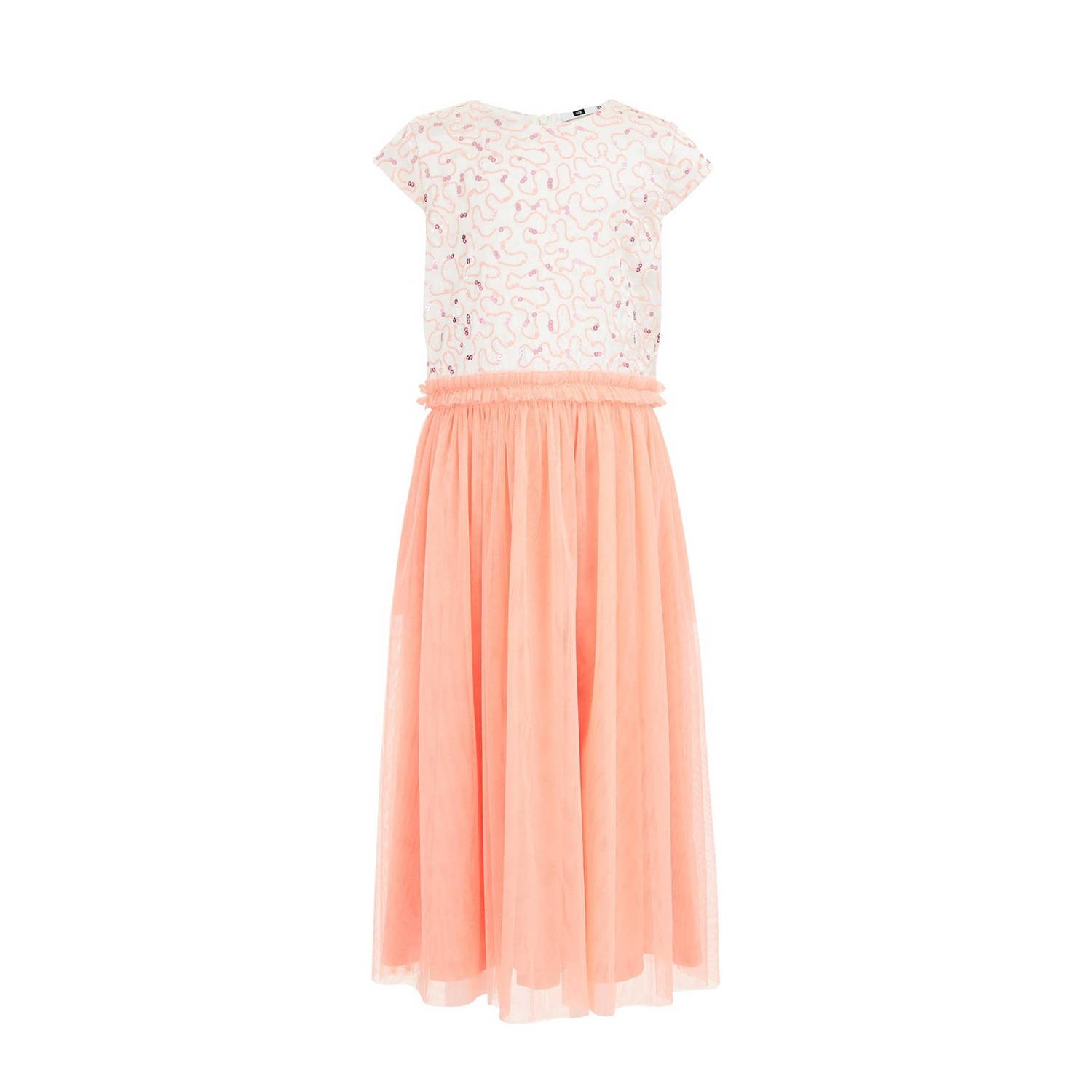 WE Fashion maxi jurk roze Meisjes Polyester Ronde hals Effen 110 116