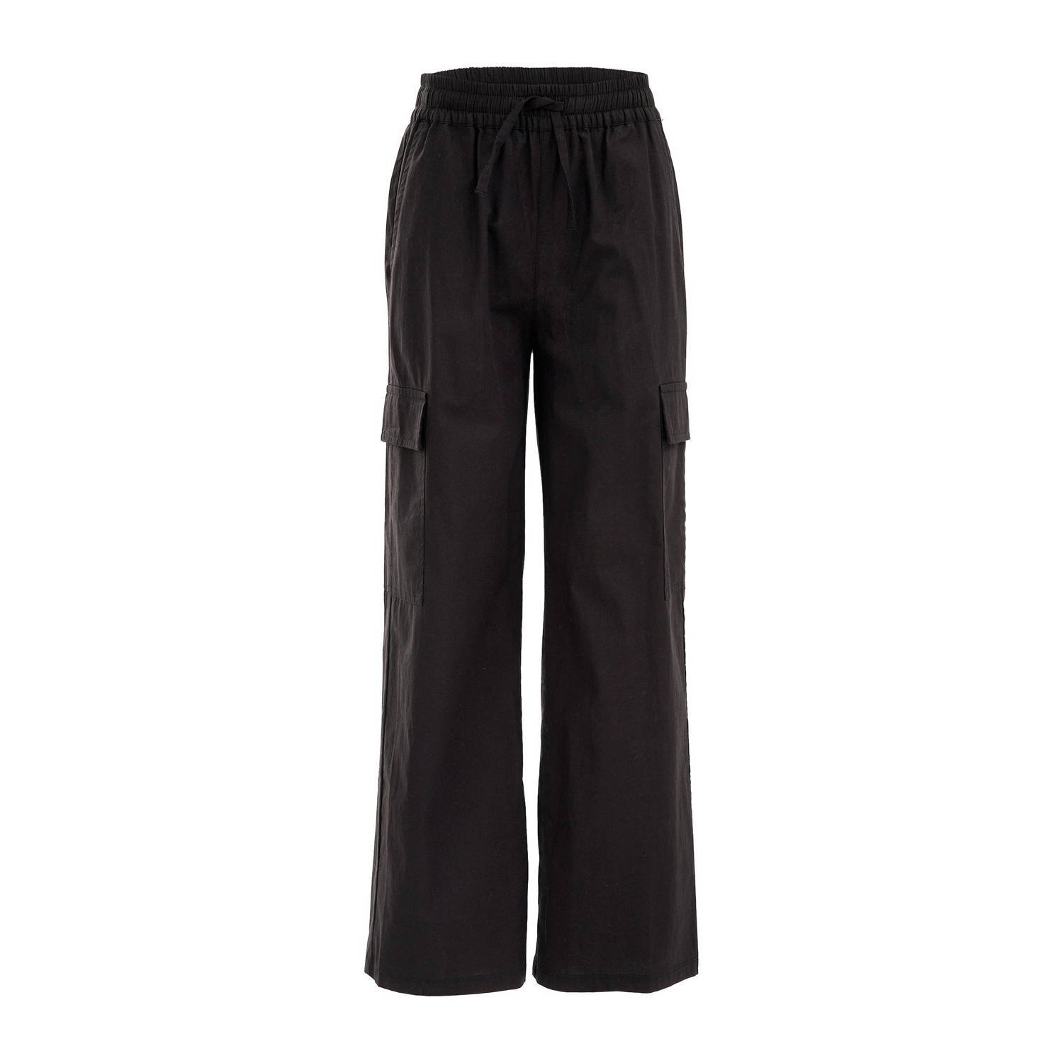 WE Fashion Blue Ridge wide leg cargobroek zwart Meisjes Katoen Effen 140