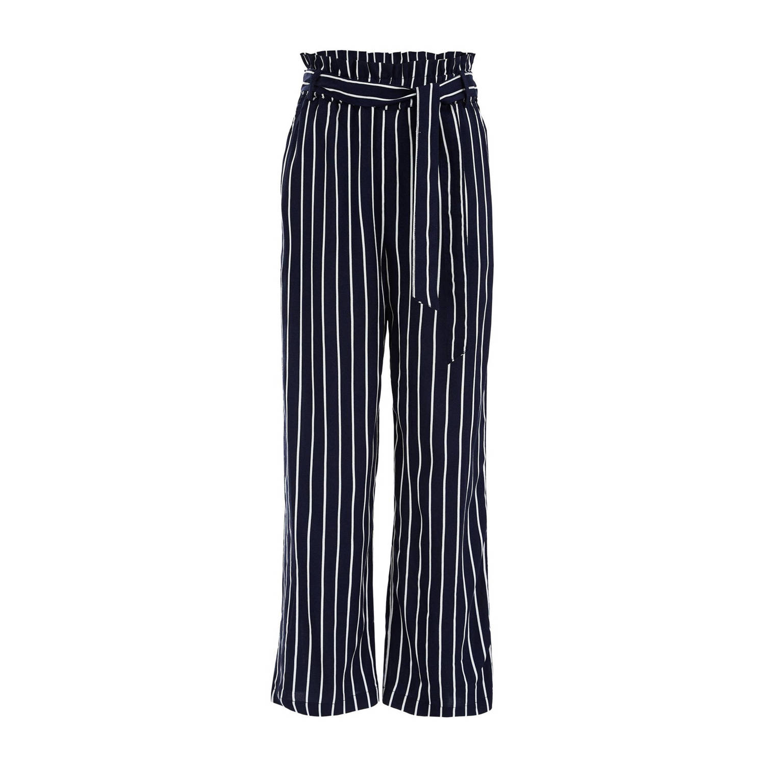 WE Fashion gestreepte broek donkerblauw wit Meisjes Viscose Streep 104