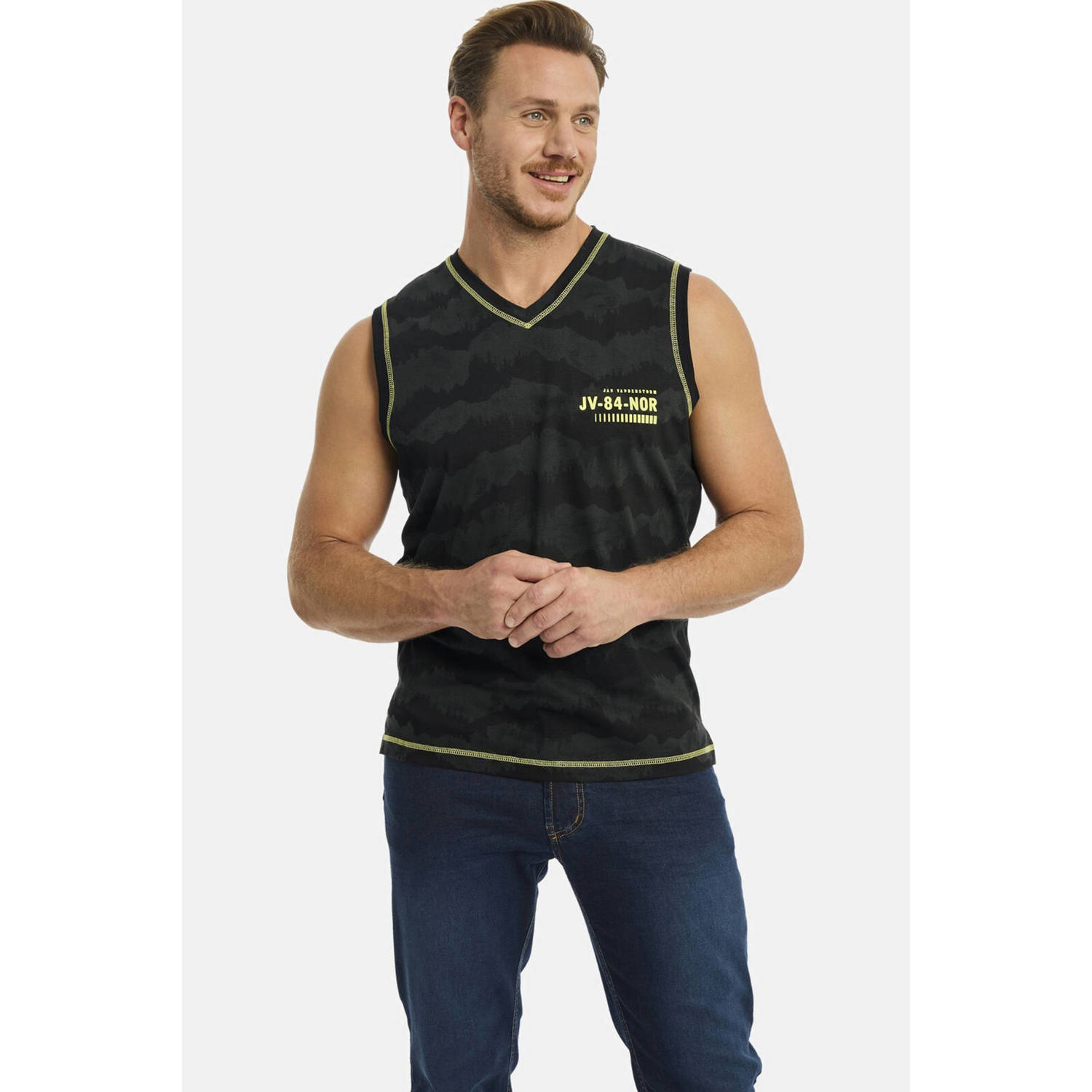 Jan Vanderstorm +FIT Collectie regular fit T-shirt FAFNER Plus Size met logo zwart